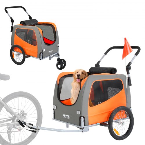 VEVOR Dog Bike Trailer, Supports up to 66 lbs, 2-in-1 Pet Stroller