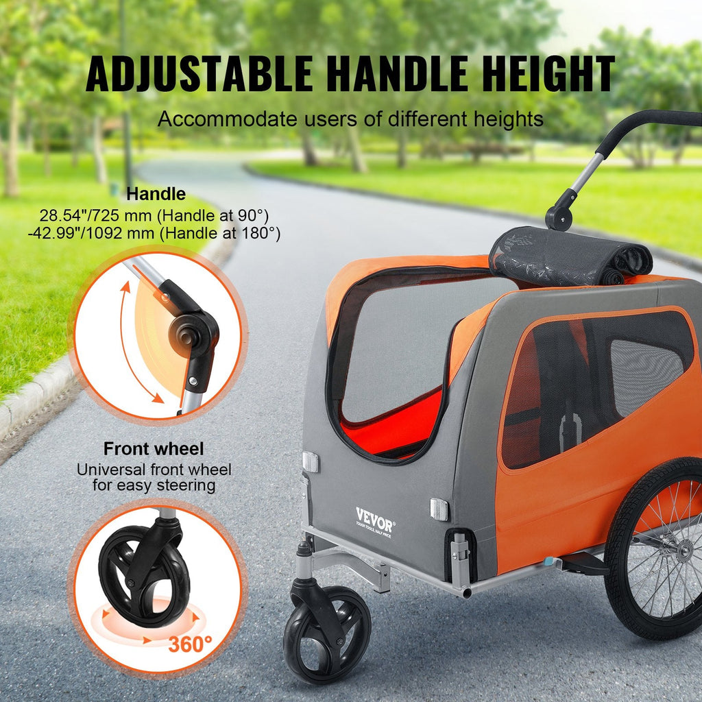 VEVOR Dog Bike Trailer, Supports up to 66 lbs, 2-in-1 Pet Stroller