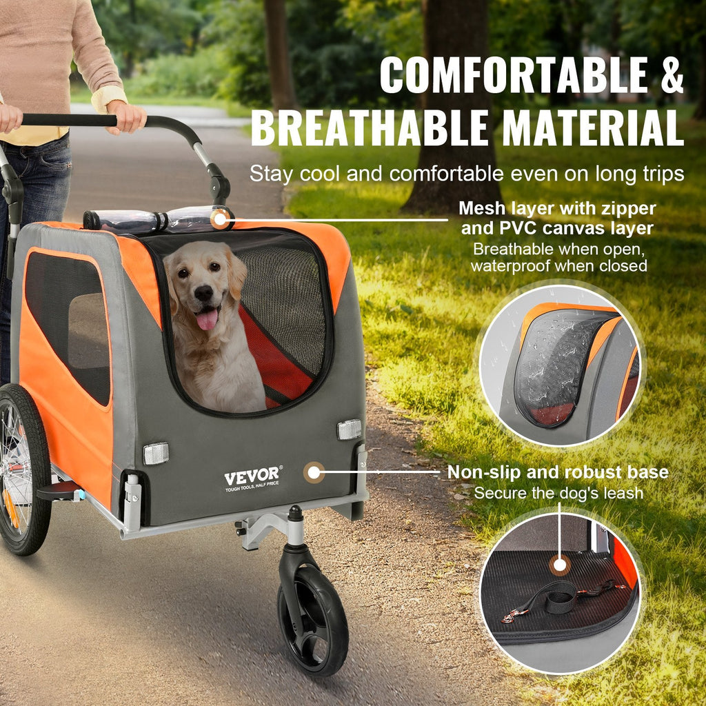 VEVOR Dog Bike Trailer, Supports up to 66 lbs, 2-in-1 Pet Stroller