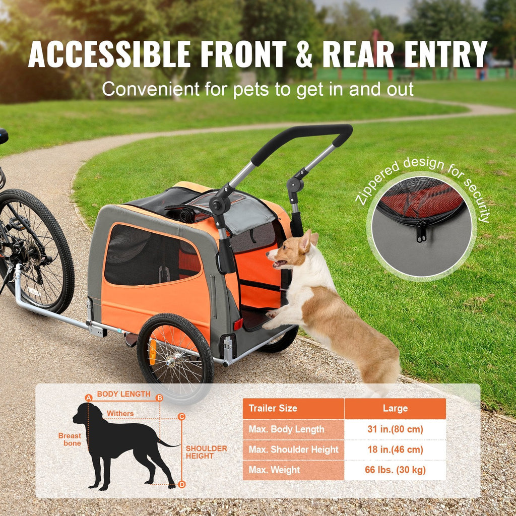VEVOR Dog Bike Trailer, Supports up to 66 lbs, 2-in-1 Pet Stroller