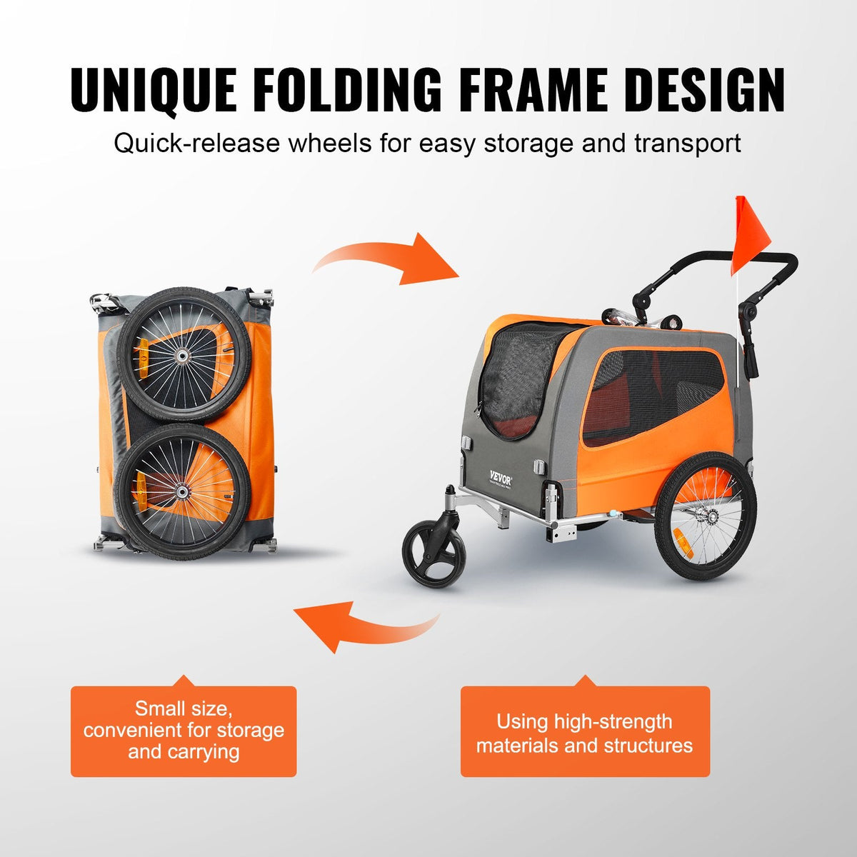VEVOR Dog Bike Trailer, Supports up to 66 lbs, 2-in-1 Pet Stroller