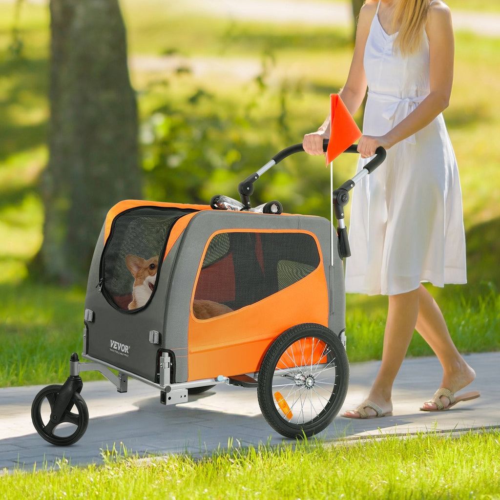 VEVOR Dog Bike Trailer, Supports up to 66 lbs, 2-in-1 Pet Stroller